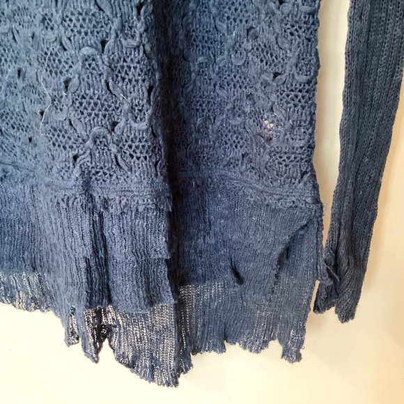 Free People Scoop Neck Ruffle Hem Sweater - Blue - M - Picture 3 of 7